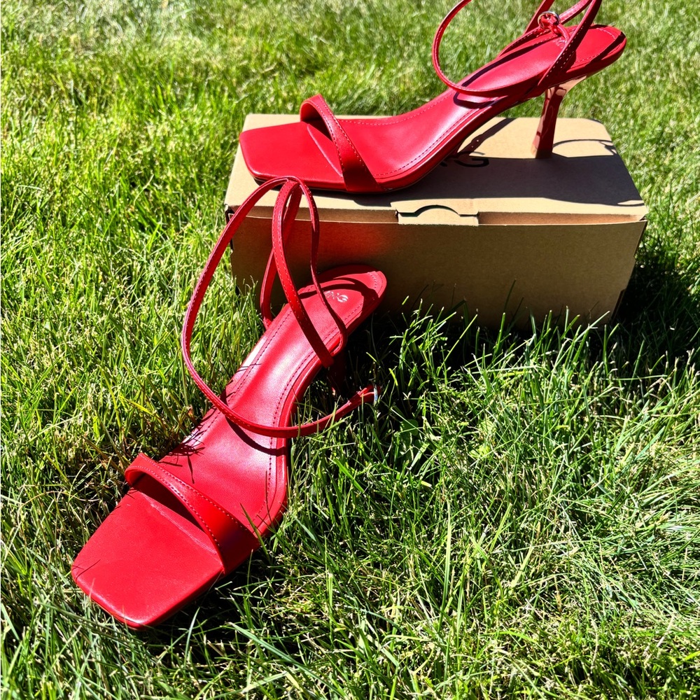 Elegant Red Strappy Heels MANGO